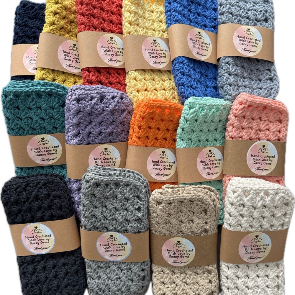 Set of Hand Crochet Washcloths Dishcloths Trivets 100% Cotton Crochet Granny